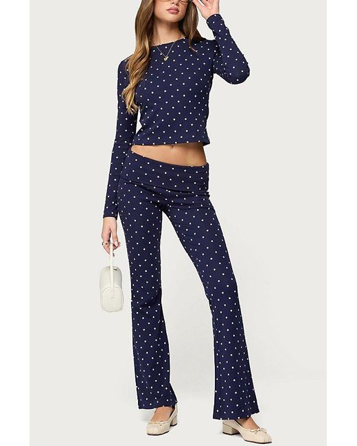 Edikted Blue Daliya Polka Dot Fold Over Pants