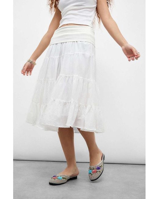 Urban Outfitters White Uo Fallon Fold Prairie Midi Skirt