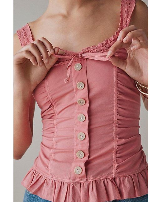 Kimchi Blue Red Aimee Ruffle Button-Front Corset Tank Top