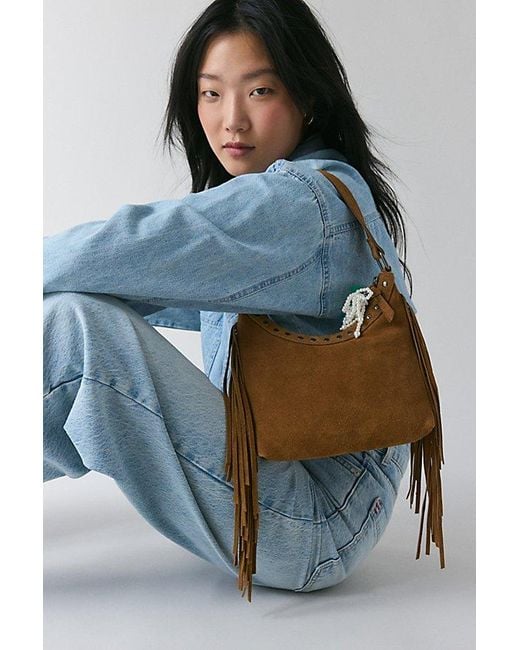 Silence + Noise Blue Bella Suede Fringe Bag