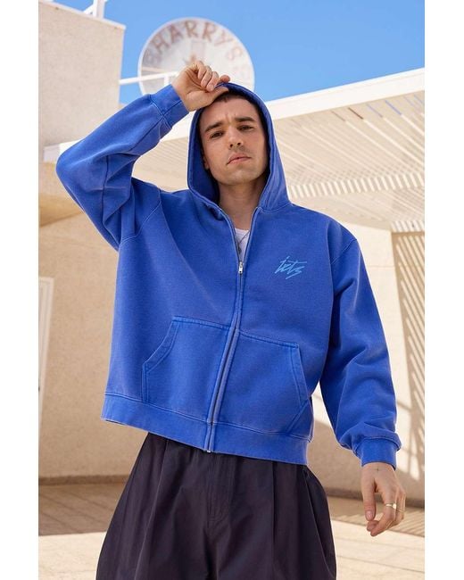iets frans Cobalt Blue Script Zip-through Hoodie for men