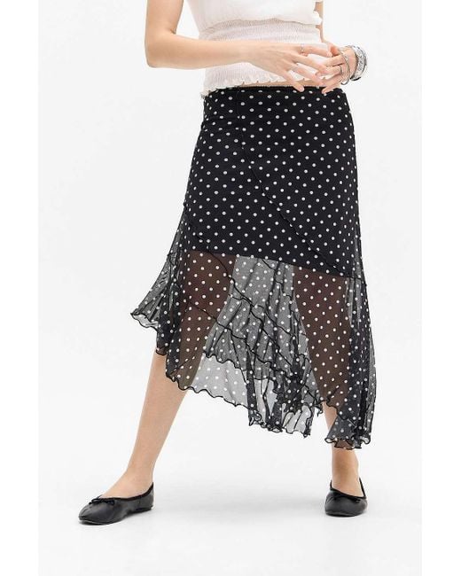 Urban Outfitters Uo Asymmetric Mesh Midi Skirt in Black Lyst UK