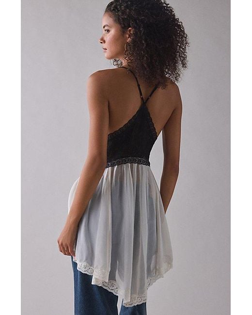Out From Under Black Cassandra Sheer Lace + Mesh Hanky Hem Slip