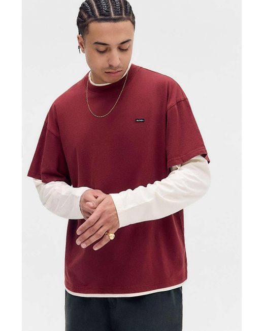 iets frans Red Burgandy Long-sleeved Double Layer T-shirt for men