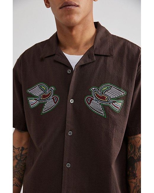 Obey Brown Uo Exclusive Sunrise Woven Button-Down Shirt Top for men
