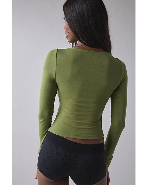 1st Position By Tinashe Green Uo Exclusive Keep Up Ruched Adjustable Tie Long Sleeve Top