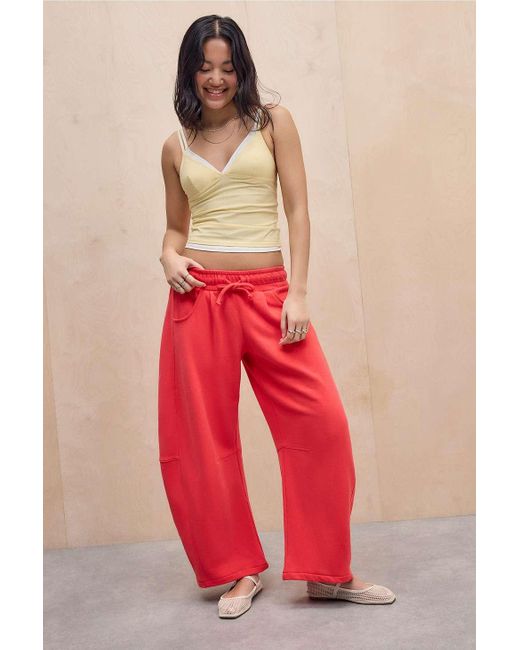 Out From Under Red Essential Barrel Leg Joggers