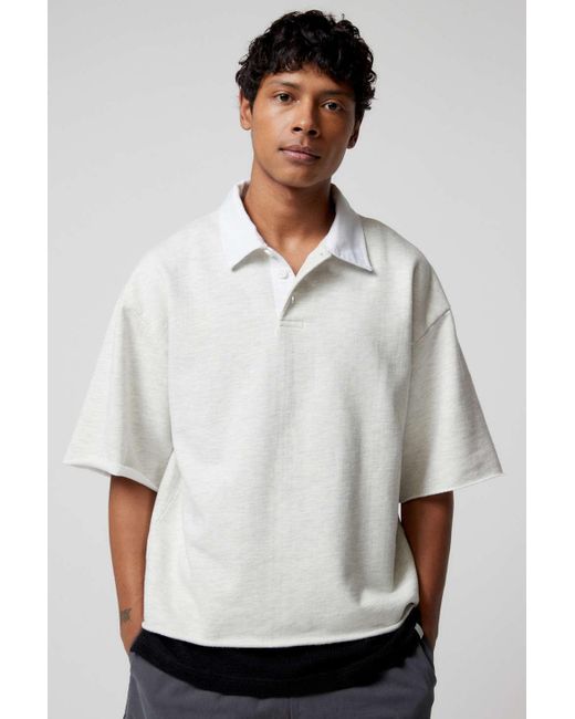 Standard Cloth White Short Sleeve Boxy Collared Sweatshirt for men