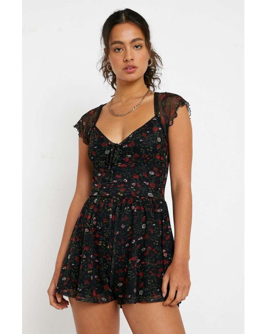 Urban Outfitters Black Uo Milly Floral Romper