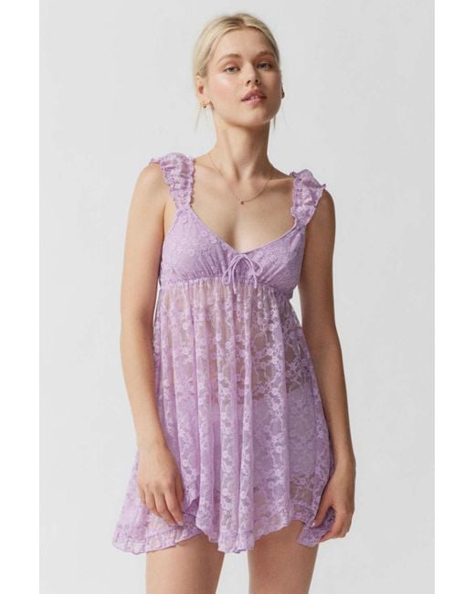 Out From Under Purple Let's Dream Sheer Lace Slip Dress In Lavender,at Urban Outfitters