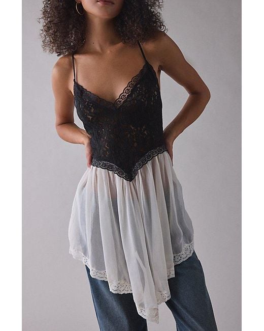 Out From Under Black Cassandra Sheer Lace + Mesh Hanky Hem Slip