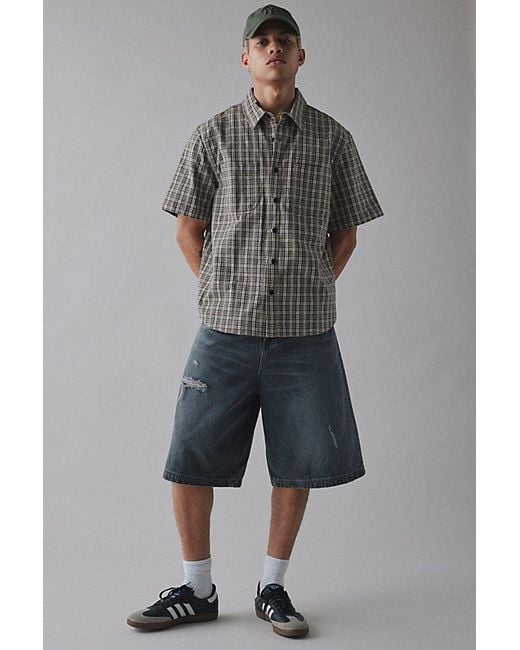 Urban Outfitters Gray Uo Checkerboard Plaid Short Sleeve Shirt Top for men
