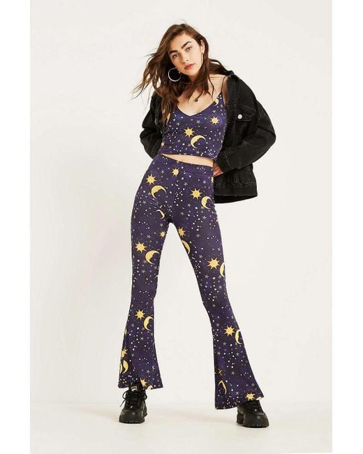 Urban Renewal Blue Vintage Remnants Sun And Moon Flare Trousers