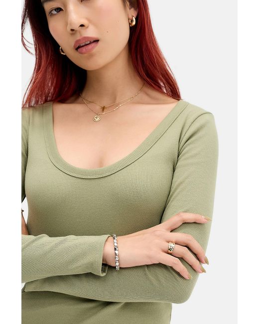 BDG Green Off Duty Rib Long Sleeve T-shirt Xs At Urban Outfitters