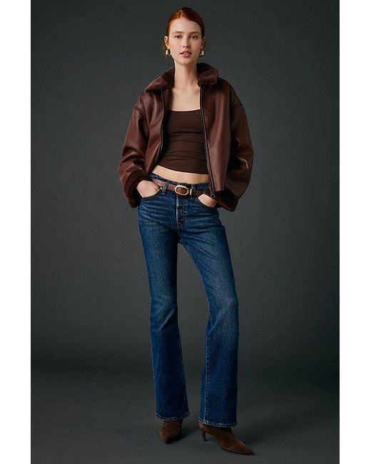 Kimchi Blue Women's Black Stella Faux Leather + Faux Fur Trim Jacket