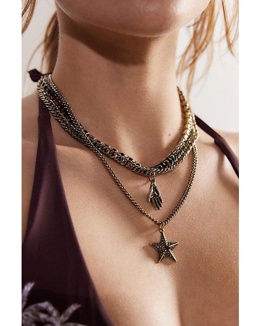 Urban Outfitters Brown Star Rhinestone Layered Necklace
