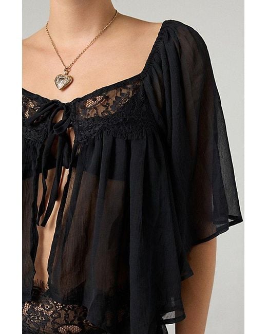 Out From Under Black Sweet Like Honey Sheer Lace Trim 2-Piece Set Top
