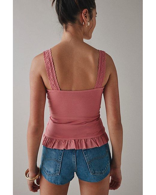 Kimchi Blue Red Aimee Ruffle Button-Front Corset Tank Top