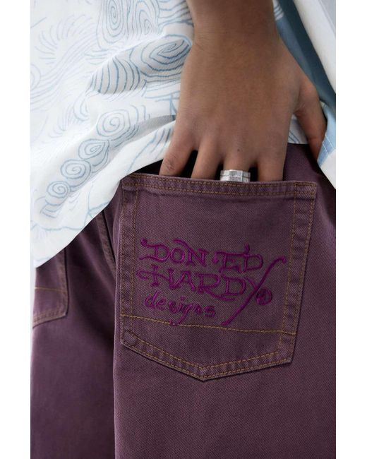 Ed Hardy Uo Exclusive Washed Purple Denim Shorts for men