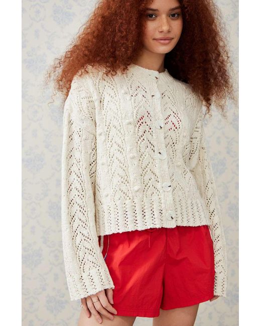Urban Outfitters Red Uo Slubby Knit Crew Cardigan