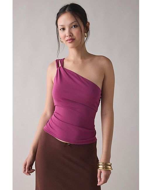 Urban Outfitters Purple Uo Carson Asymmetrical Twist One-Shoulder Top