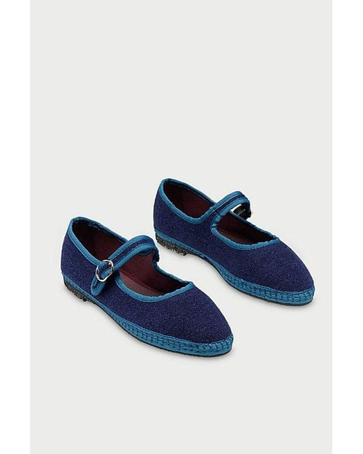 Flabelus Blue Linen Mary Jane Flat