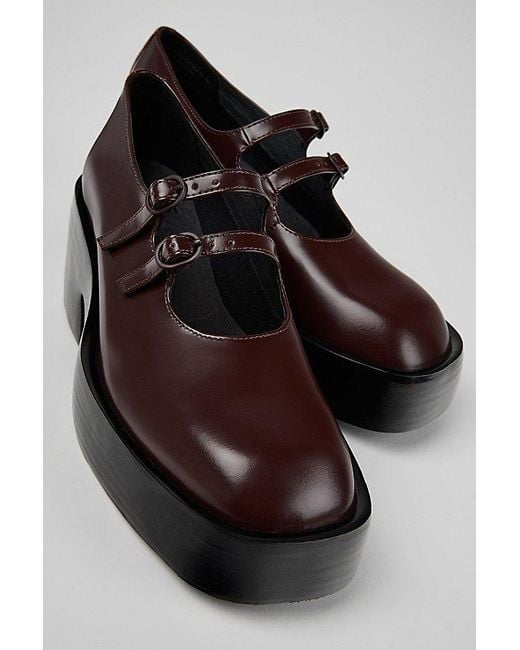Camper Black Billie Leather Platform Mary Jane Heel