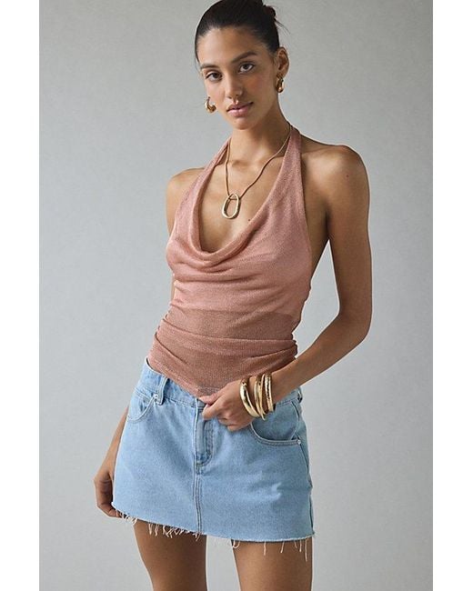 Urban Outfitters Blue Uo Thea Chainmail Mesh Cowl Neck Halter Top