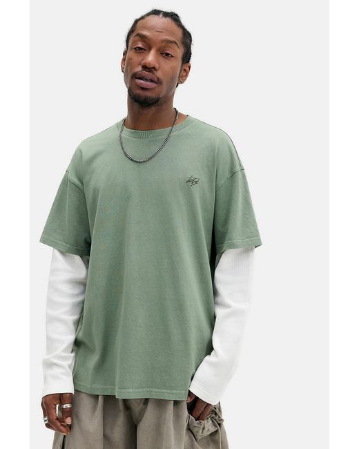 iets frans Green Waffle Sleeve Double Layer T-shirt for men