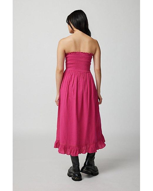 Urban Outfitters Pink Uo Penny Smocked Midi Dress