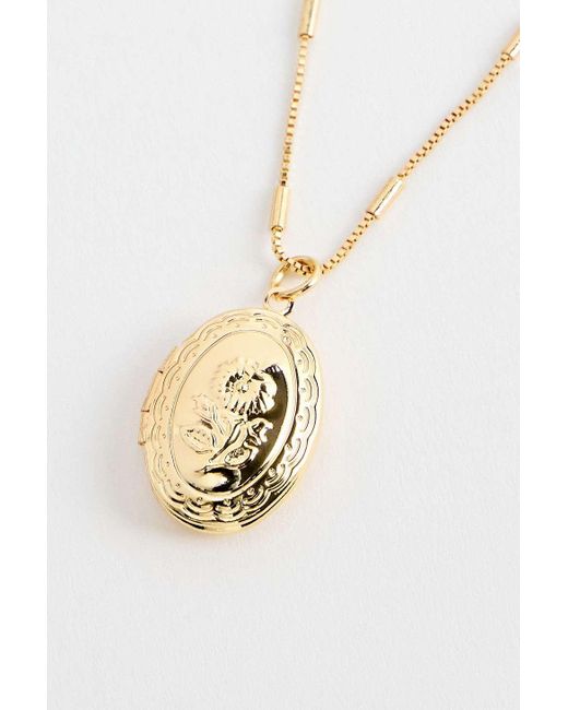 Silence + Noise Metallic Silence + Noise Floral Oval Locket Necklace