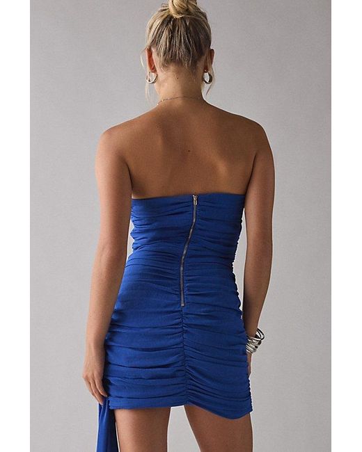 Lulus Blue Mikaela Asymmetric Draped Chiffon Strapless Mini Dress