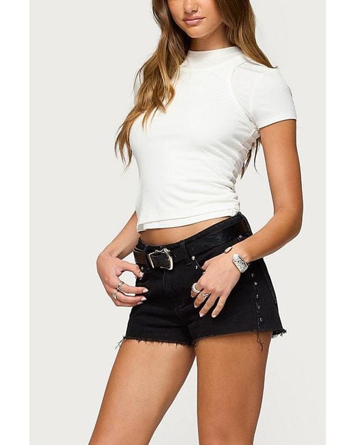 Edikted White Ashten Studded Denim Shorts