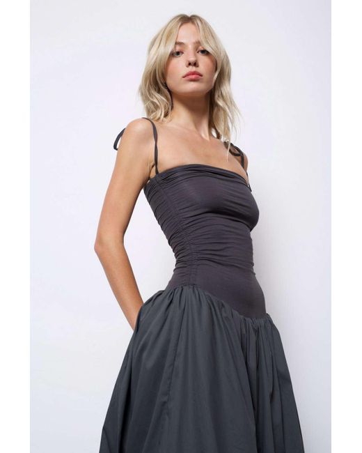 Amy Lynn Blue Puffball Midi Dress In Dark Grey,at Urban Outfitters