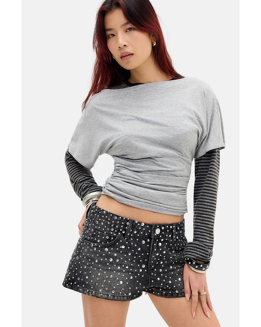 The Ragged Priest Gray Glare Studded Mini Shorts