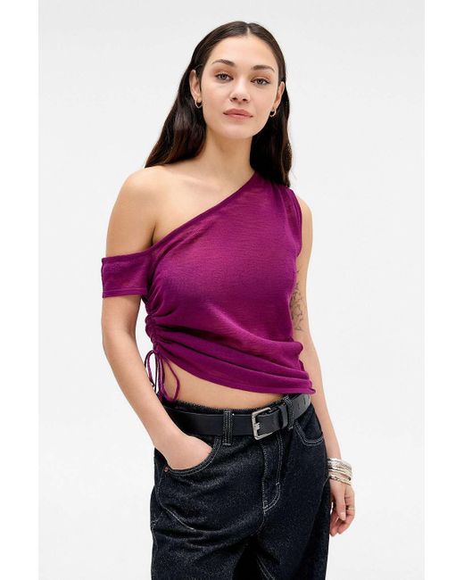 Urban Outfitters Red Uo Sheer Asymmetric Top Xs At