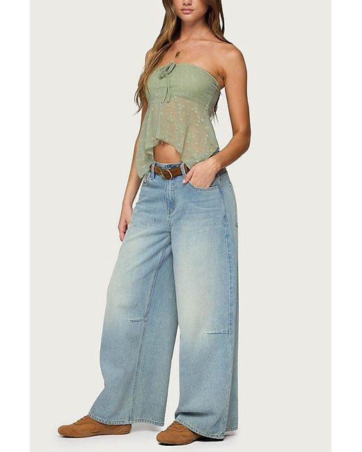 Edikted Green Embroidered Sheer Strapless Top