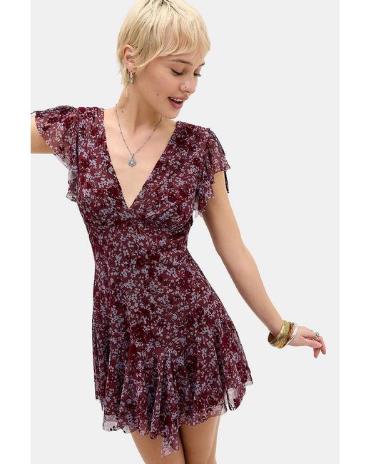 Kimchi Blue Red Naomi Flocked Tea Dress