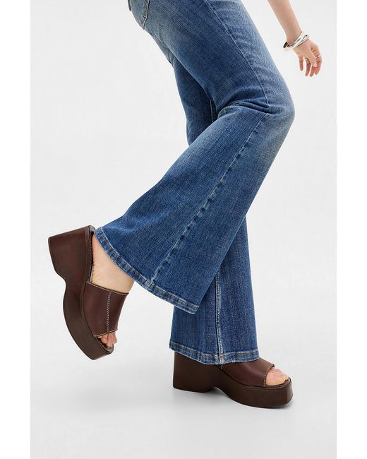 Urban Outfitters Blue Uo Brown Haze Flatform Wedge Leather Sandals