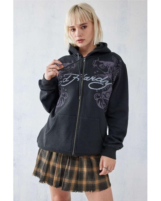 Ed Hardy Blue Uo Exclusive Washed Oversized Zip-up Hoodie