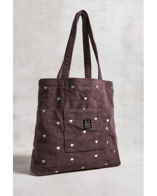 Urban Outfitters Brown Uo Heart Embroidered Pocket Tote Bag 13cm X H: 36cm X W: 33cm At