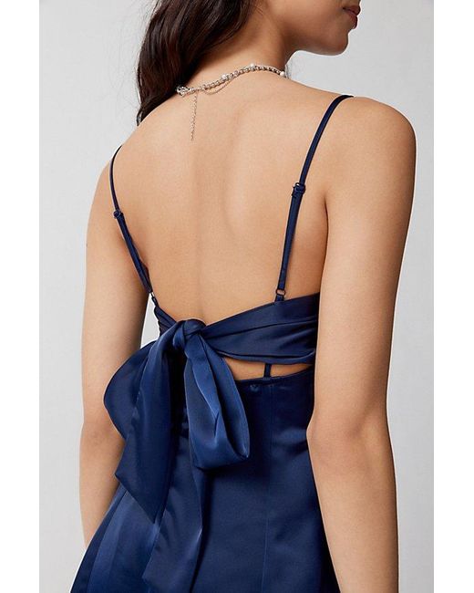 Urban Outfitters Blue Uo Bella Bow-Back Satin Mini Dress