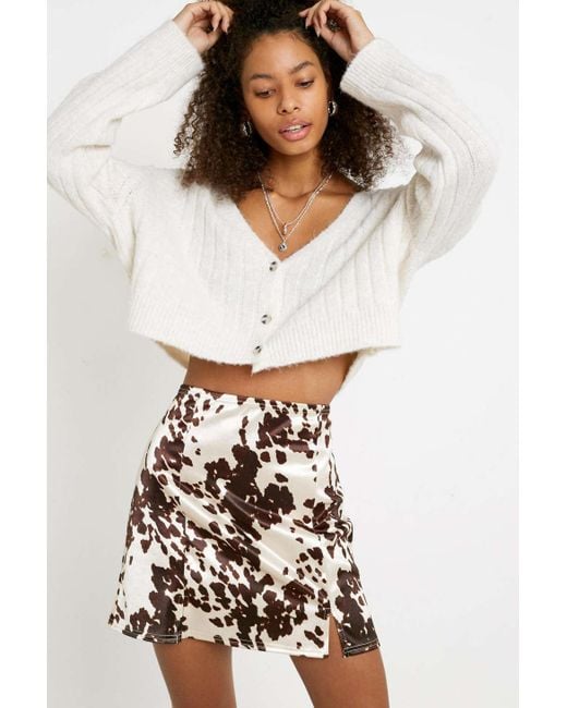 Urban Outfitters Multicolor Uo Cow Print Satin Notched Mini Skirt