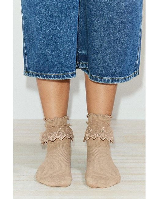 Urban Outfitters Blue Ruffle Ribbed Crew Sock