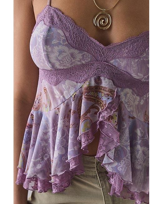 Kimchi Blue Brown Ella Flyaway Ruffle Lace Trim Cami
