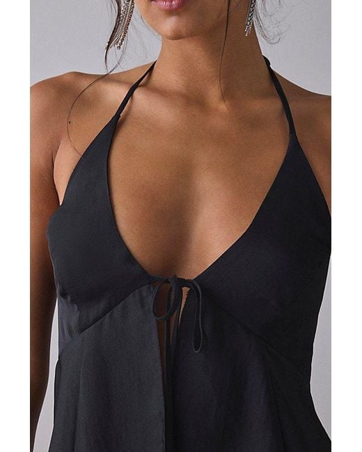 Urban Outfitters Gray Uo Catie Halter Split-Front Flyaway Tunic Top