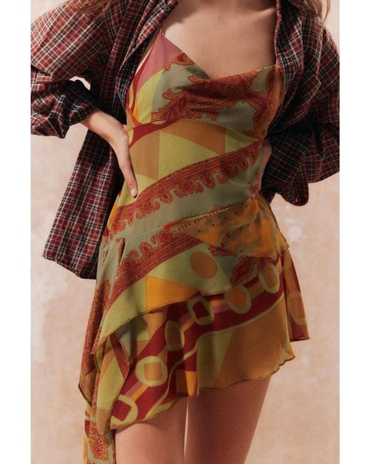 angie chiffon asymmetrical mini dress Kimchi Blue Angie Chiffon Asymmetrical Mini Dress in Brown