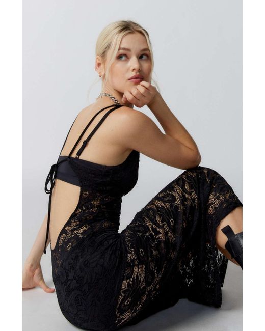 Motel Daudy Sheer Lace Midi Dress In Black,at Urban Outfitters