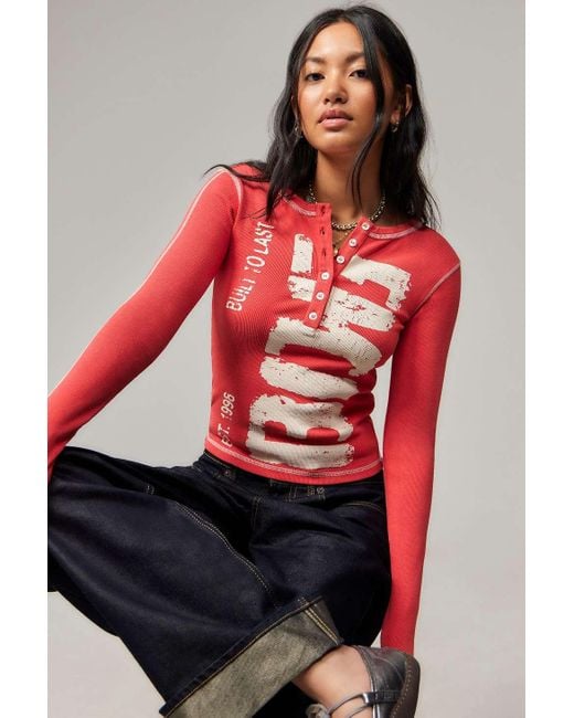 BDG Red Print Henley Top