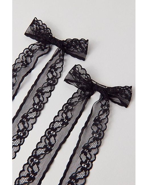 Urban Outfitters Black Lace Bow Barrette Set